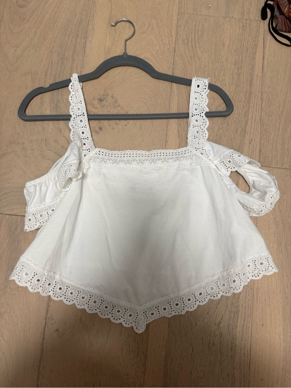 Zara White Eyelet Cold-Shoulder Cropped Top